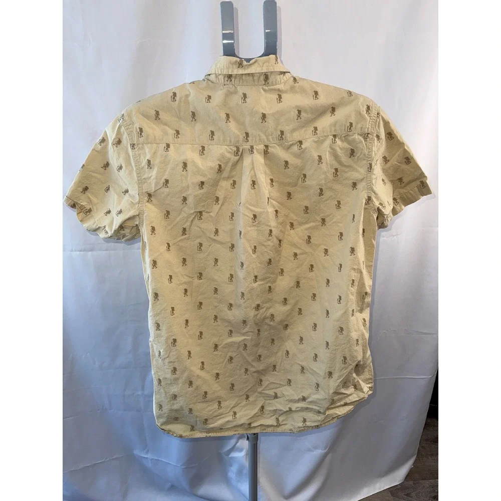 The North Face Mens Tan Embroidered Hiker Print Short Sleeve Button Down Shirt M